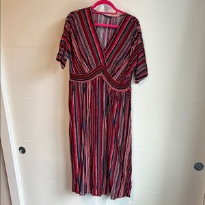 Blue Red V-Neck Dress w/ sleeves and pockets